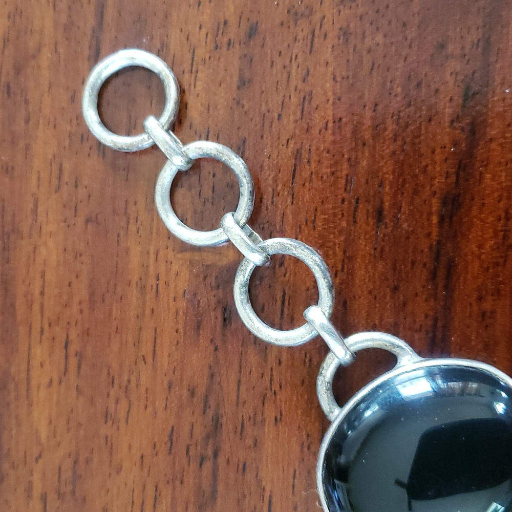 Vintage Sterling Silver Black Onyx Statement Bracelet Chunky Link 54g - Picture 7 of 11